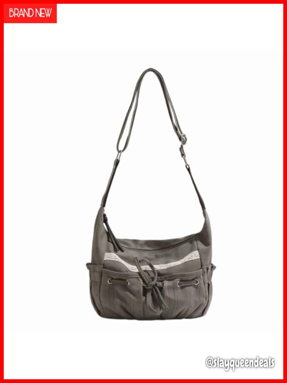 Canvas Bow Crossbody Purse Lace Trim Convertible Messenger Bag
